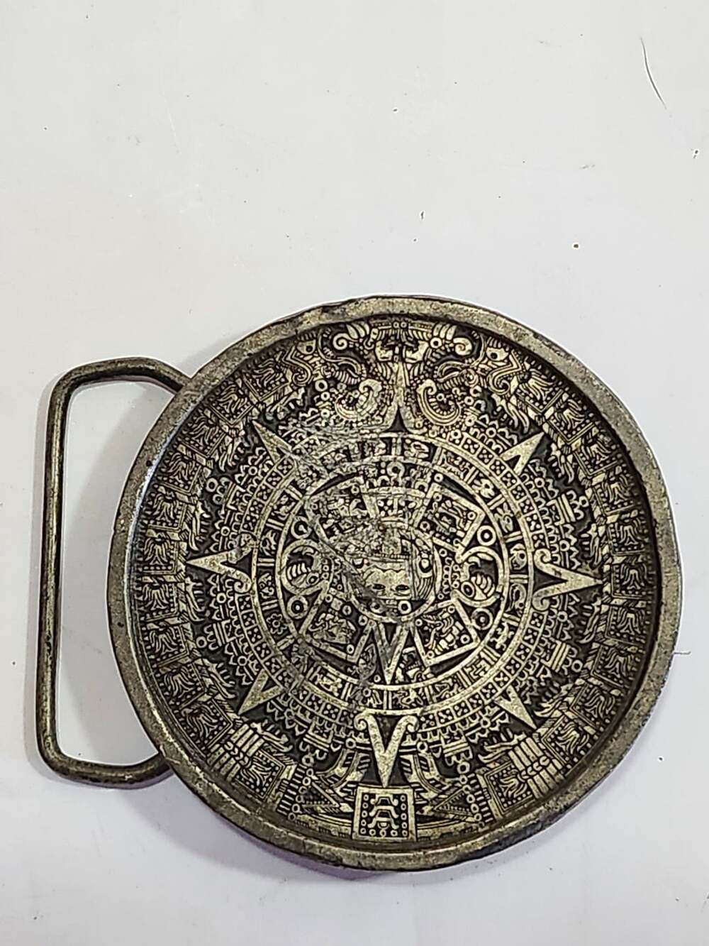 Vintage 1974 Bergamot Brass Works Aztec Calendar Belt Buckle